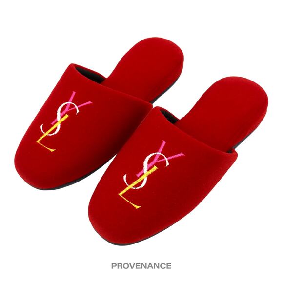 🔴 Yves Saint Laurent YSL Logo Slipper - Red Velour - Picture 2 of 6